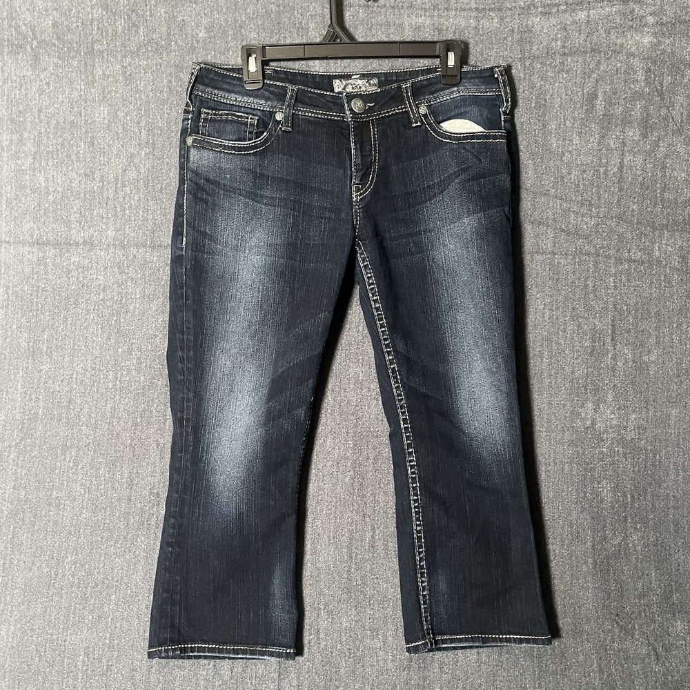 Silver Jeans Co. Size W32 Womens Aiko Dark Wash Blue Denim Mid Rise Flare Jeans